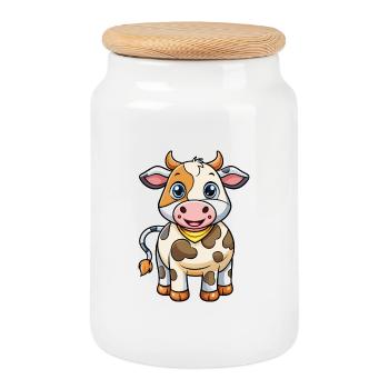 vache mignon personnage de dessin animé Kawaii Clipart - Boîte à biscuits avec couvercle en bois - blanc - Devant