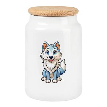 Arctic Wolf Niedliche Zeichentrickfigur Kawaii Clipart - Keksdose mit Holzdeckel - Weiß - Vorne