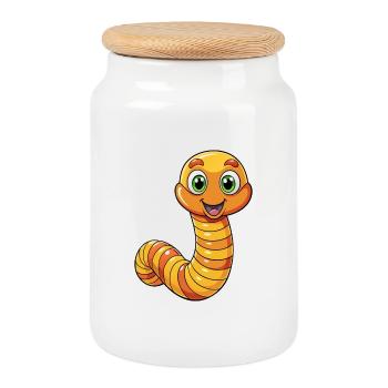 Ver de terre Mignon Personnage De Dessin Animé Kawaii Clipart - Boîte à biscuits avec couvercle en bois - blanc - Devant