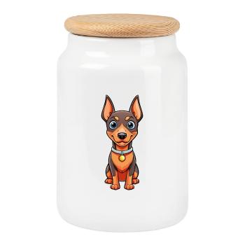 Dobermann Hund Cartoon Figur Kawaii Clipart - Keksdose mit Holzdeckel - Weiß - Vorne