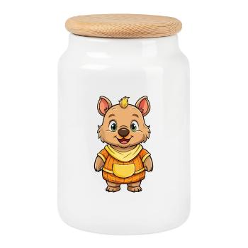 Wombat Mignon Personnage De Dessin Animé Kawaii Clipart - Boîte à biscuits avec couvercle en bois - blanc - Devant