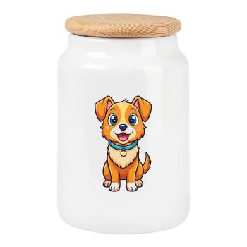 chien mignon personnage de dessin animé Kawaii Clipart - Boîte à biscuits avec couvercle en bois - blanc - Devant