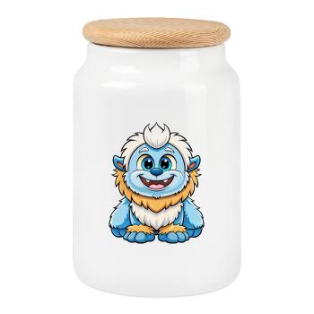 Yeti Niedliche Zeichentrickfigur Kawaii Clipart - Keksdose mit Holzdeckel - Weiß - Vorne