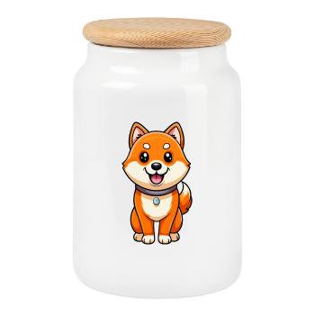 Akita Dog Cute Cartoon Character Kawaii Clipart - Cookie Jar with Wooden Lid - white - Front