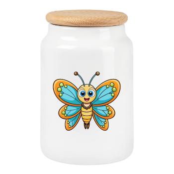 papillon mignon personnage de dessin animé Kawaii Clipart - Boîte à biscuits avec couvercle en bois - blanc - Devant