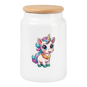 Licorne mignon personnage de dessin animé Kawaii Clipart - Boîte à biscuits avec couvercle en bois - blanc - Devant