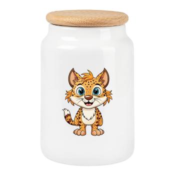 Wilde Katze Niedliche Cartoon Figur Kawaii Clipart - Keksdose mit Holzdeckel - Weiß - Vorne