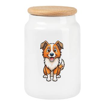 Border Collie Chien Mignon Personnage De Dessin Animé Kawaii - Boîte à biscuits avec couvercle en bois - blanc - Devant