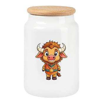 buffle mignon personnage de dessin animé Kawaii Clipart - Boîte à biscuits avec couvercle en bois - blanc - Devant