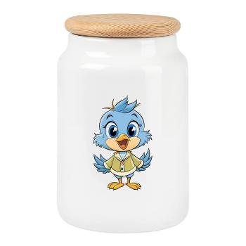 Titmouse Niedliche Cartoon-Figur Kawaii Clipart - Keksdose mit Holzdeckel - Weiß - Vorne