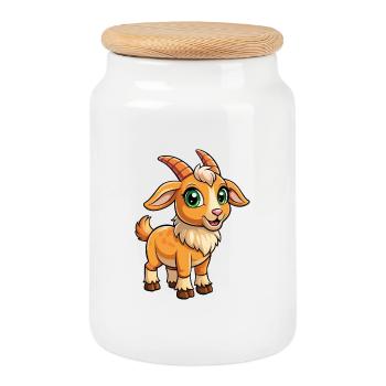 Alpine Goat Cute Cartoon Character Kawaii Clipart - Cookie Jar with Wooden Lid - white - Front