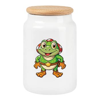 Kröte Niedliche Zeichentrickfigur Kawaii Clipart - Keksdose mit Holzdeckel - Weiß - Vorne