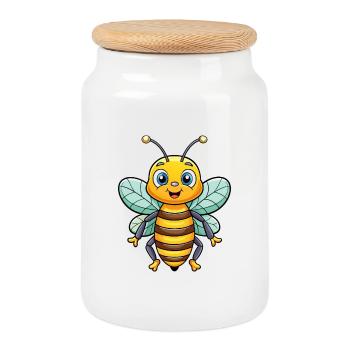 abeille mignon personnage de dessin animé Kawaii Clipart - Boîte à biscuits avec couvercle en bois - blanc - Devant