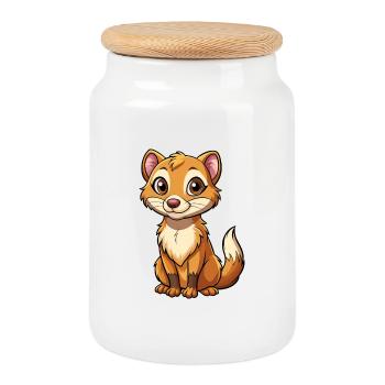 Ferret Cute Cartoon Character Kawaii Clipart - Cookie Jar with Wooden Lid - white - Front