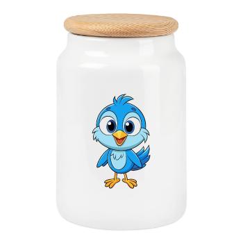 Bird Cute Cartoon Character Kawaii Clipart - Cookie Jar with Wooden Lid - white - Front
