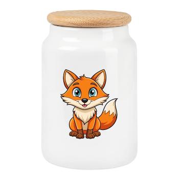 renard mignon personnage de dessin animé Kawaii Clipart - Boîte à biscuits avec couvercle en bois - blanc - Devant