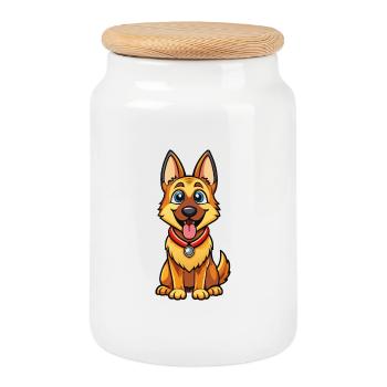 German Shepherd Dog Cute Cartoon Kawaii Clipart - Cookie Jar with Wooden Lid - white - Front