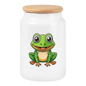 Frosch Niedliche Zeichentrickfigur Kawaii Clipart - Keksdose mit Holzdeckel - Weiß - Vorne