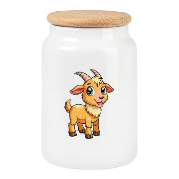 Goat Cute Cartoon Character Kawaii Clipart - Cookie Jar with Wooden Lid - white - Front