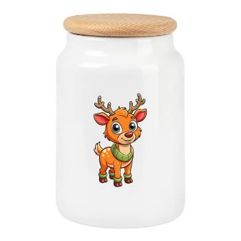 Elch Niedliche Zeichentrickfigur Kawaii Clipart - Keksdose mit Holzdeckel - Weiß - Vorne