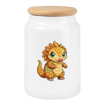 Schuppentier Niedliche Zeichentrickfigur Kawaii Clipart - Keksdose mit Holzdeckel - Weiß - Vorne