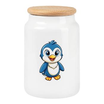 Pingouin Mignon Personnage De Dessin Animé Kawaii Clipart - Boîte à biscuits avec couvercle en bois - blanc - Devant