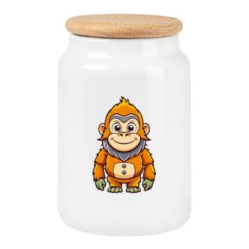 Gorille mignon personnage de dessin animé Kawaii Clipart - Boîte à biscuits avec couvercle en bois - blanc - Devant