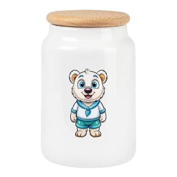 Polar Bear Cute Cartoon Character Kawaii Clipart - Cookie Jar with Wooden Lid - white - Front