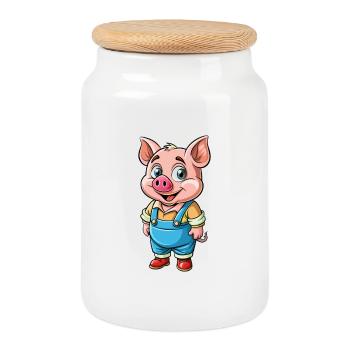 Cochon Mignon Personnage De Dessin Animé Kawaii Clipart - Boîte à biscuits avec couvercle en bois - blanc - Devant