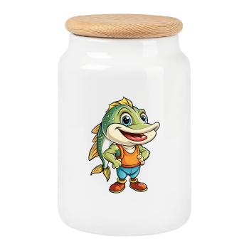 Pike Niedliche Zeichentrickfigur Kawaii Clipart - Keksdose mit Holzdeckel - Weiß - Vorne