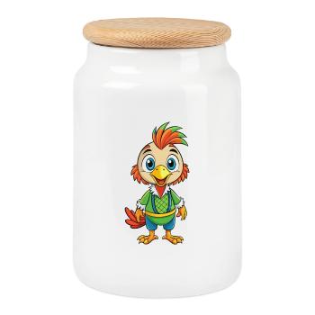 Fasan Niedliche Zeichentrickfigur Kawaii Clipart - Keksdose mit Holzdeckel - Weiß - Vorne