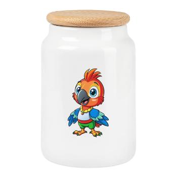 Papagei Niedliche Zeichentrickfigur Kawaii Clipart - Keksdose mit Holzdeckel - Weiß - Vorne