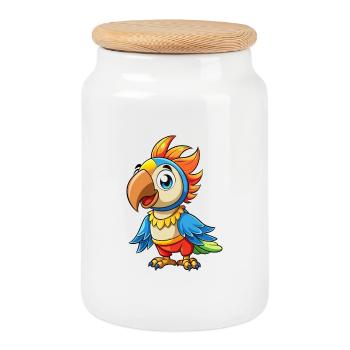 Papagei Niedliche Zeichentrickfigur Kawaii Clipart - Keksdose mit Holzdeckel - Weiß - Vorne