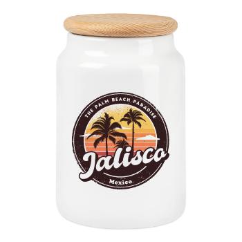 Jalisco Mexico palm trees sunset design - Cookie Jar with Wooden Lid - white - Front