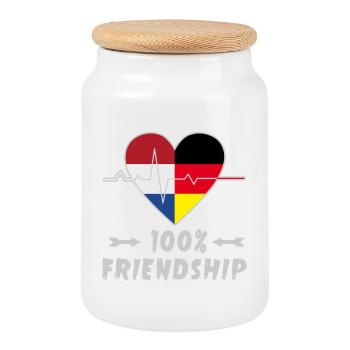 Netherlands and Germany 100% friendship - Cookie Jar with Wooden Lid - white - Front