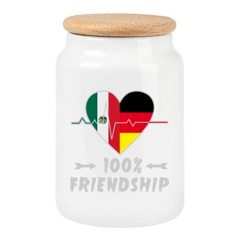 100 % amitié entre le Mexique et l'Allemagne - Boîte à biscuits avec couvercle en bois - blanc - Devant