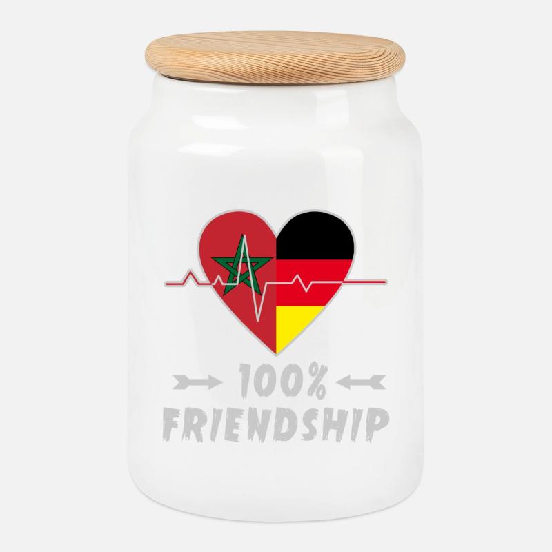 Marokko und Deutschland 100% Freundschaft - Keksdose mit Holzdeckel - Weiß