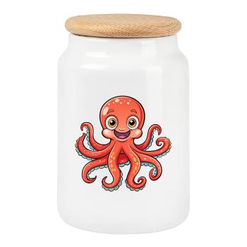 pieuvre mignon personnage de dessin animé Kawaii Clipart - Boîte à biscuits avec couvercle en bois - blanc - Devant