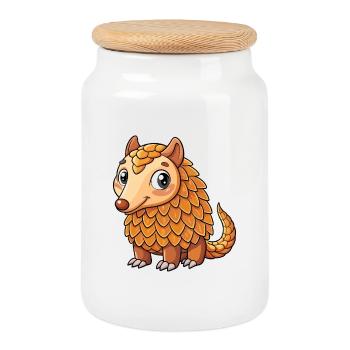 Schuppentier Niedliche Zeichentrickfigur Kawaii Clipart - Keksdose mit Holzdeckel - Weiß - Vorne