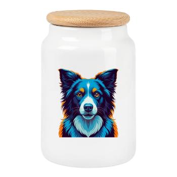 Border Collie Chien Coloré Kawaii Dessin Animé Clipart - Boîte à biscuits avec couvercle en bois - blanc - Devant