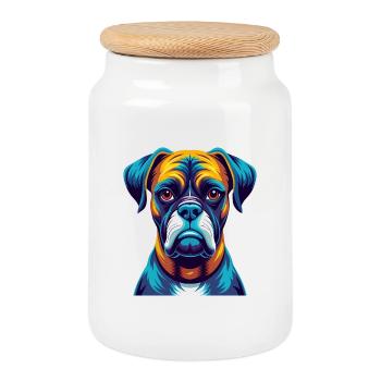 Boxer Chien Coloré Kawaii Dessin Animé Personnage Animal de compagnie - Boîte à biscuits avec couvercle en bois - blanc - Devant