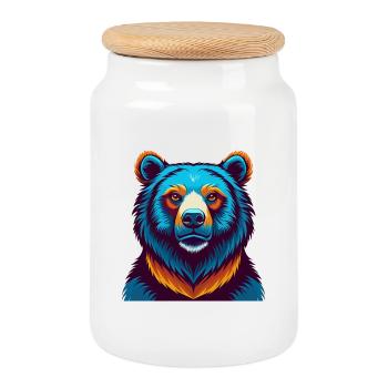 Bear Colorful Kawaii Cartoon Character Clipart - Cookie Jar with Wooden Lid - white - Front