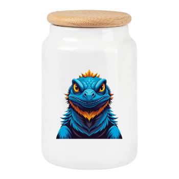 basilic coloré kawaii personnage de dessin animé clipart - Boîte à biscuits avec couvercle en bois - blanc - Devant