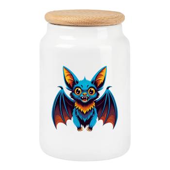 Bat Colorful Kawaii Cartoon Character Clipart - Cookie Jar with Wooden Lid - white - Front