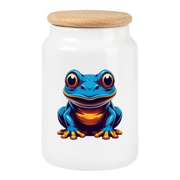 Frosch Bunte Kawaii Cartoon Figur Clipart - Keksdose mit Holzdeckel - Weiß - Vorne