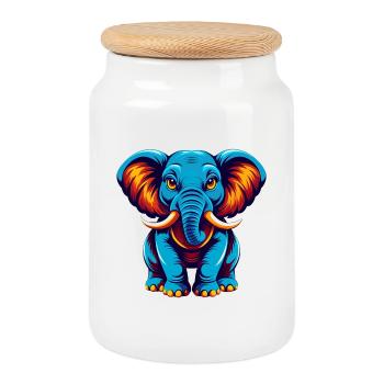 Elephant Colorful Kawaii Cartoon Character Clipart - Cookie Jar with Wooden Lid - white - Front
