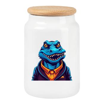Crocodile Coloré Kawaii Dessin Animé Personnage Animal de compagnie - Boîte à biscuits avec couvercle en bois - blanc - Devant