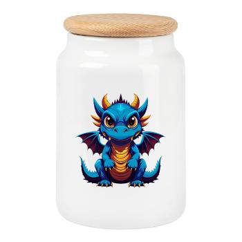 Drache Bunte Kawaii Cartoon Figur Clipart - Keksdose mit Holzdeckel - Weiß - Vorne