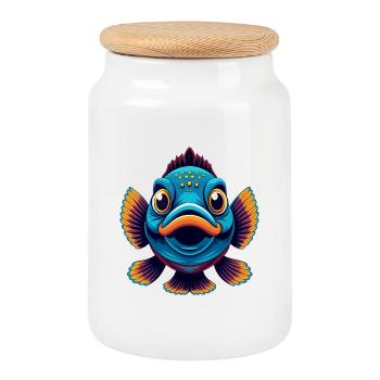 Fisch Bunte Kawaii Cartoon Figur Clipart - Keksdose mit Holzdeckel - Weiß - Vorne