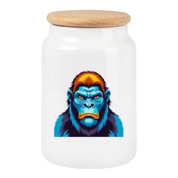 Gorilla Bunte Kawaii Cartoon Figur Clipart - Keksdose mit Holzdeckel - Weiß - Vorne